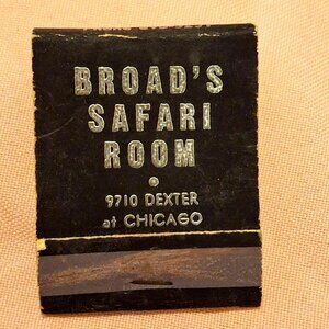 Vintage Matchbook Matches Broad's Safari Room Waterfall Bar Detroit 1970s Velvet